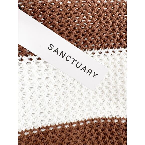 SANCTUARY Sweater Size L NEW Cotton Open Knit Brown Stripe Sweater - Picture 3 of 7